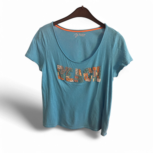 🩵 Tuzzi Shirt Größe 40 Blau – Beach Print mit Steinen 🩵