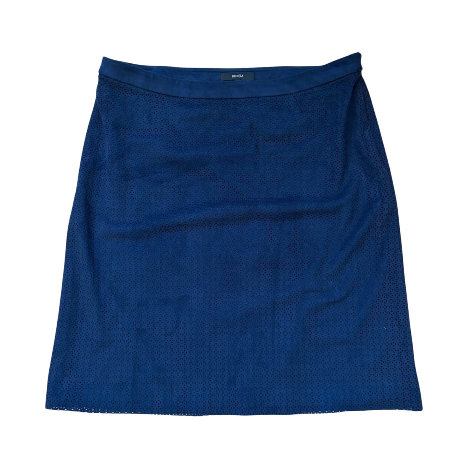 Bonita Rock Damen Gr 42 Blau Lochmuster Veloursoptik Sommerrock Elegant