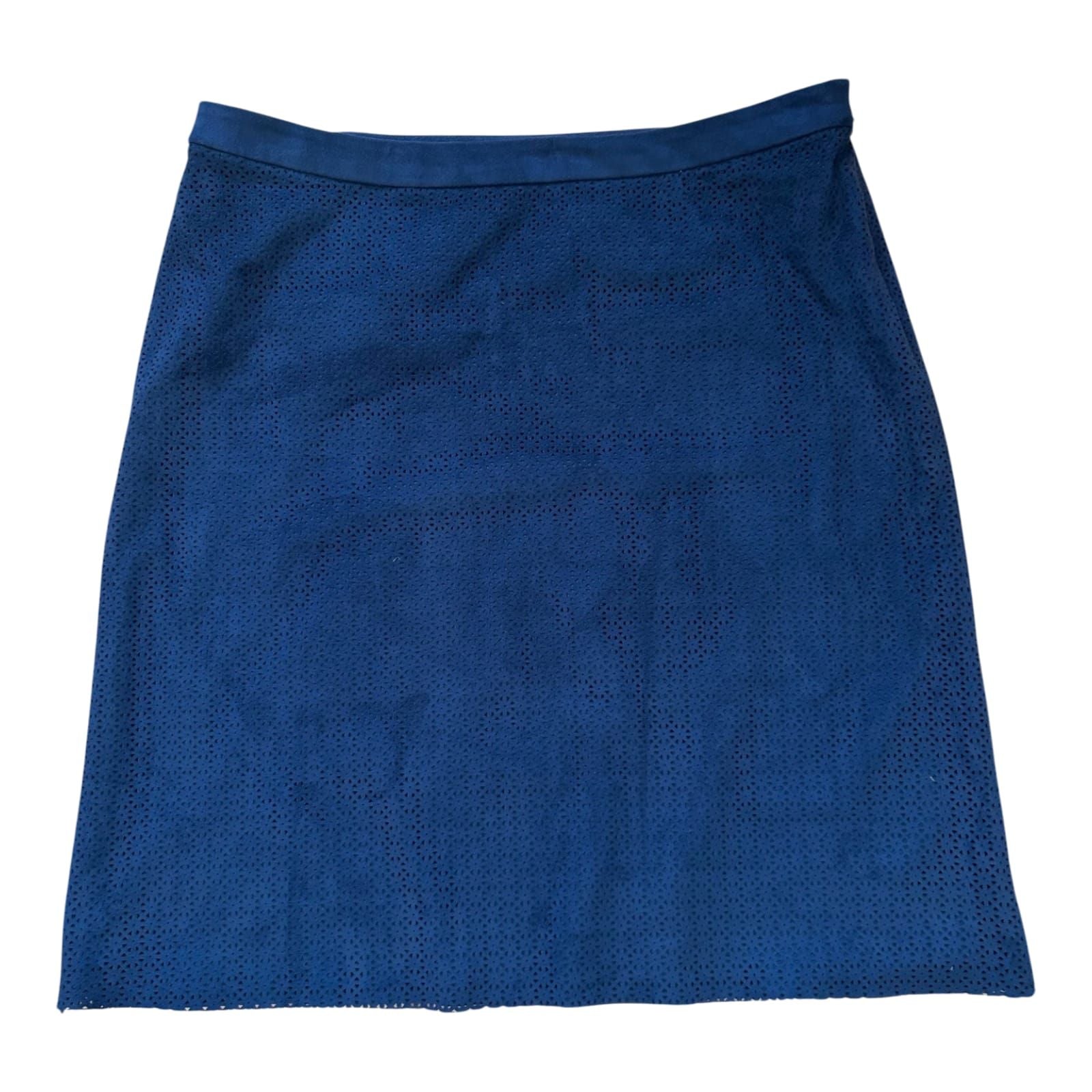 Bonita Rock Damen Gr 42 Blau Lochmuster Veloursoptik Sommerrock Elegant