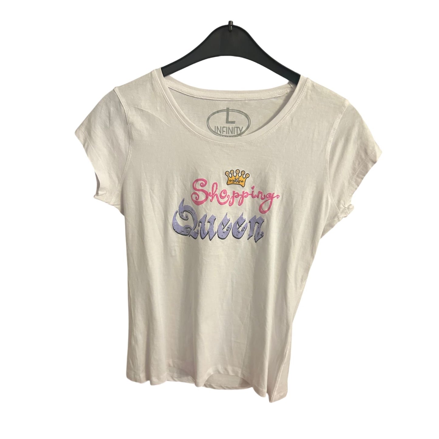 🛍️ Infinity Shirt Damen L Weiß – „Shopping Queen“ 👑