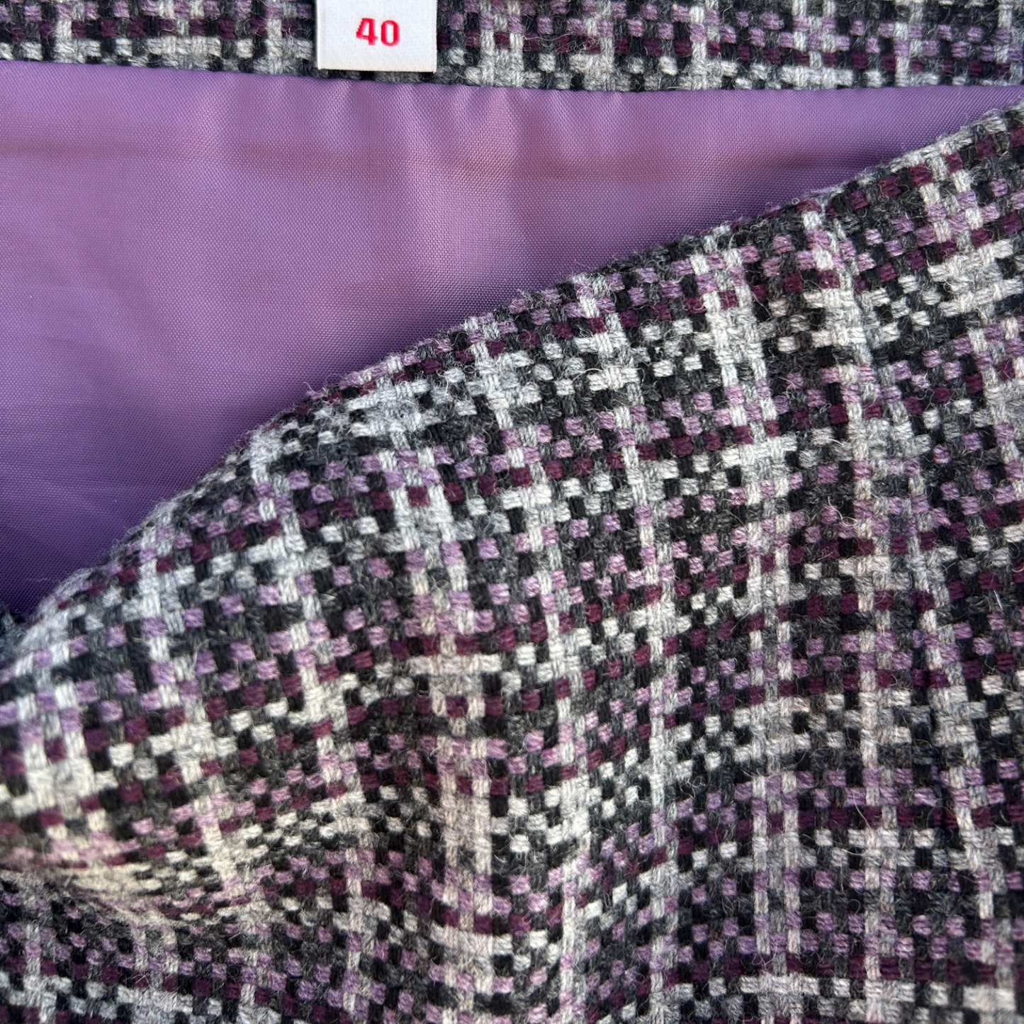 S Oliver Damen Rock Grau Violett Kariert Gr 40 Wolle Mix Mini Winter Business Chic