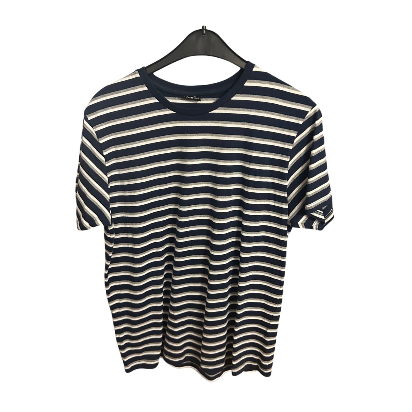 Infinity T Shirt Herren L Navy Weiß Streifen Kurzarm Baumwolle Sommer Maritim