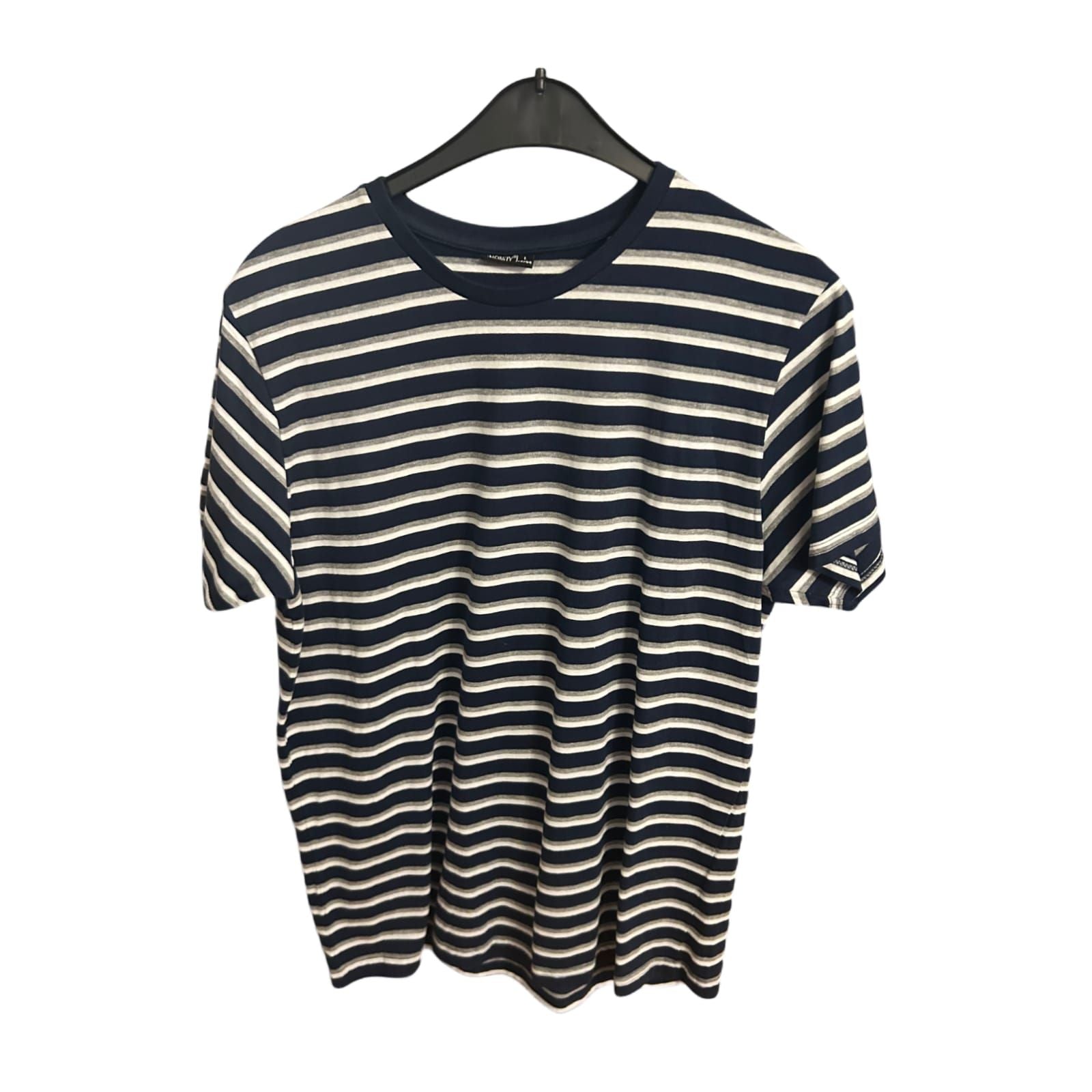 Infinity T Shirt Herren L Navy Weiß Streifen Kurzarm Baumwolle Sommer Maritim