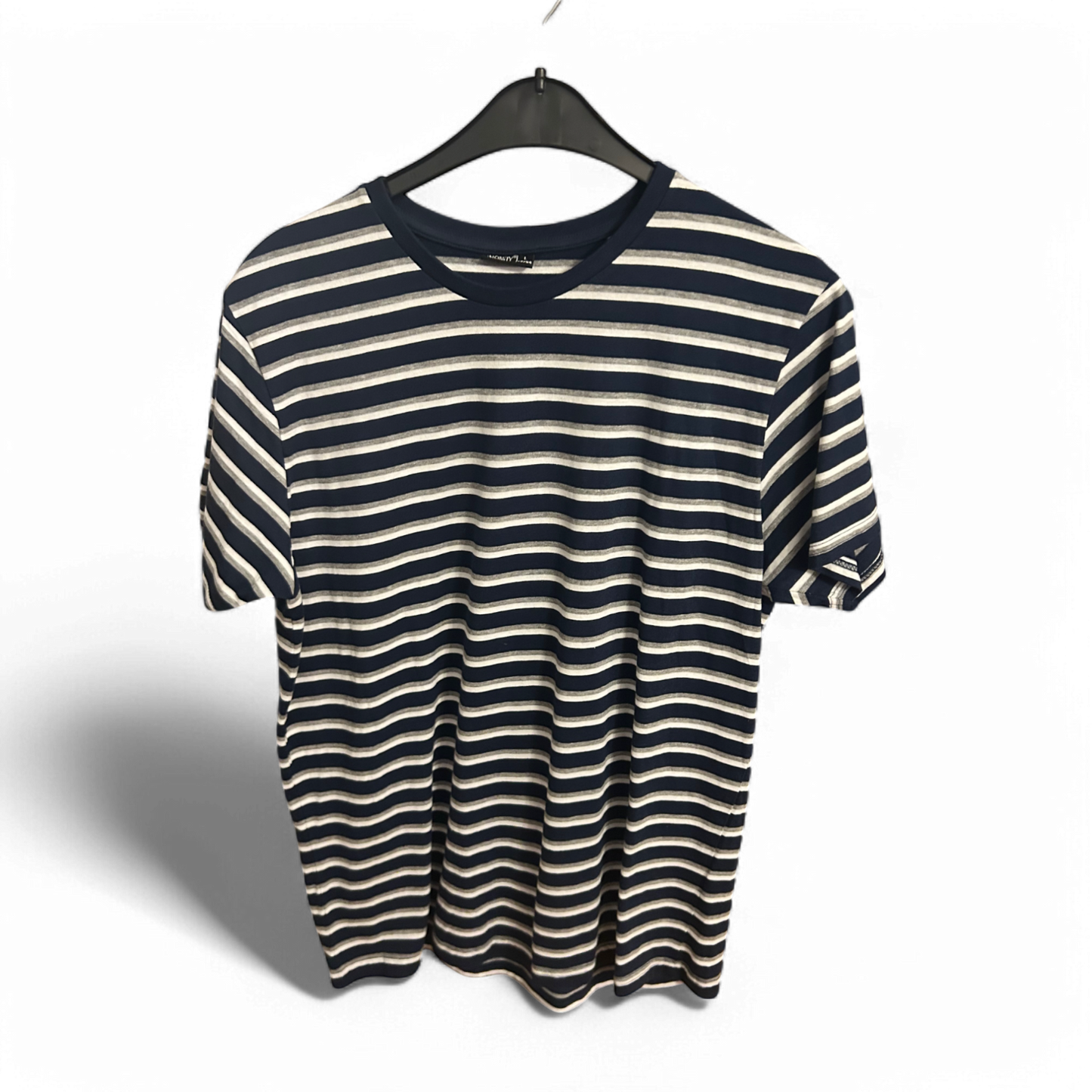 Infinity T Shirt Herren L Navy Weiß Streifen Kurzarm Baumwolle Sommer Maritim