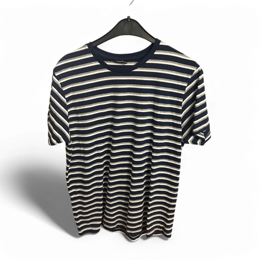 Infinity T Shirt Herren L Navy Weiß Streifen Kurzarm Baumwolle Sommer Maritim