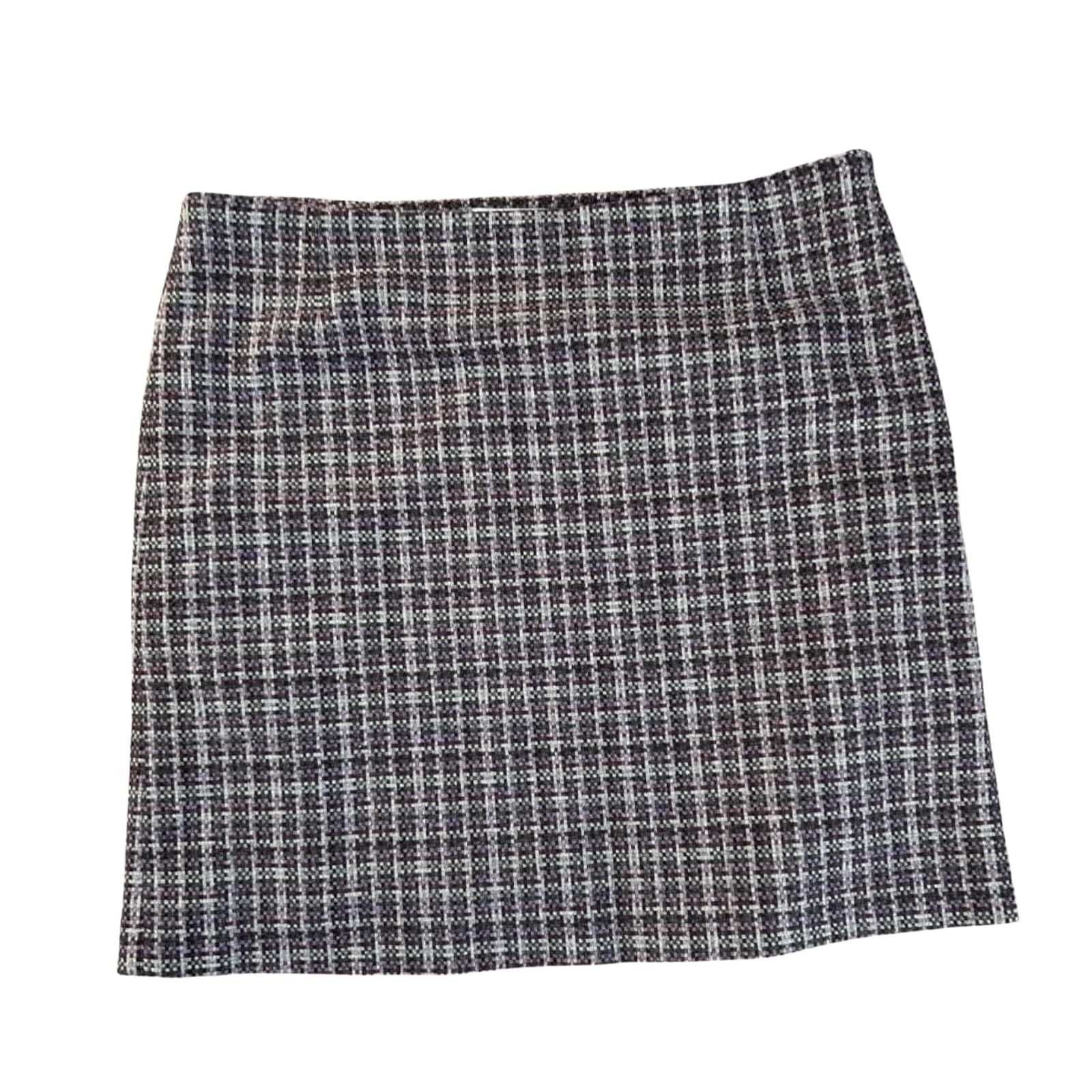 S Oliver Damen Rock Grau Violett Kariert Gr 40 Wolle Mix Mini Winter Business Chic