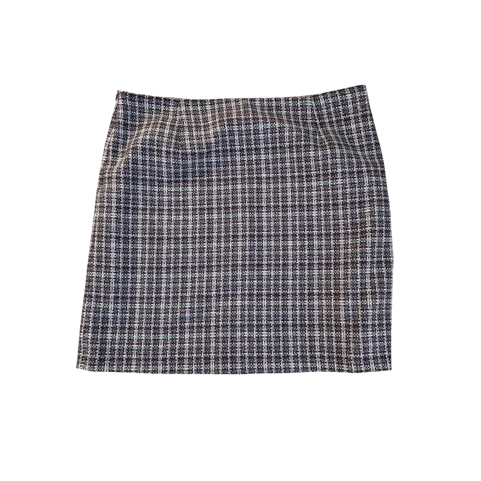 S Oliver Damen Rock Grau Violett Kariert Gr 40 Wolle Mix Mini Winter Business Chic