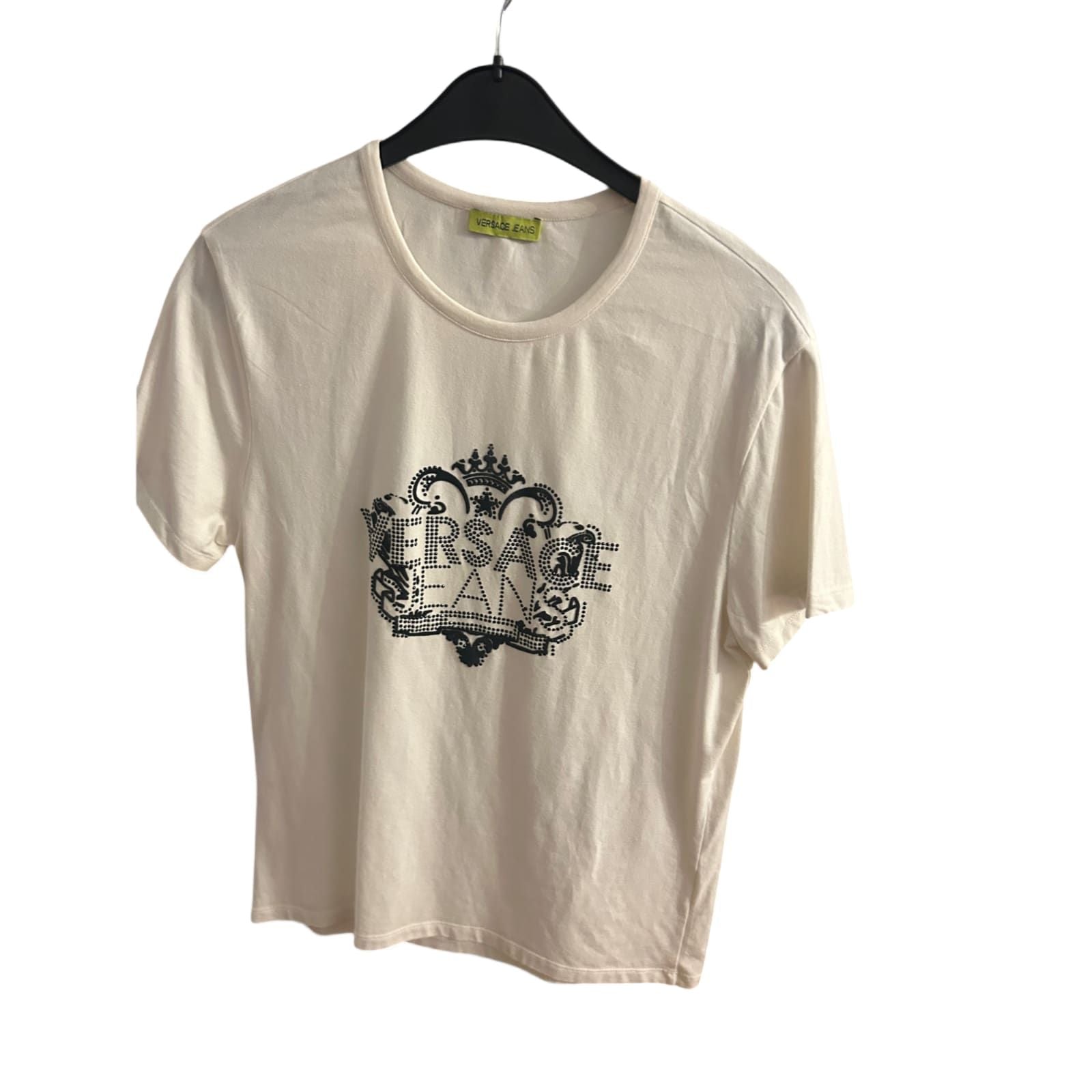👑 VERSACE JEANS T-Shirt L – Weiß & Logo-Print ✨