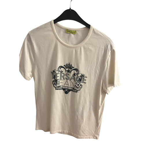 👑 VERSACE JEANS T-Shirt L – Weiß & Logo-Print ✨