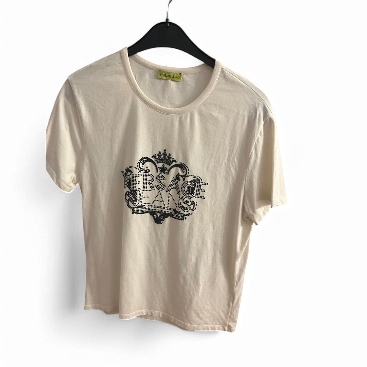 👑 VERSACE JEANS T-Shirt L – Weiß & Logo-Print ✨