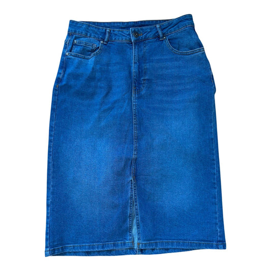 Jeansrock Damen Gr 40 Blau Denim Stretch Knielang Schlitz Klassisch Modern