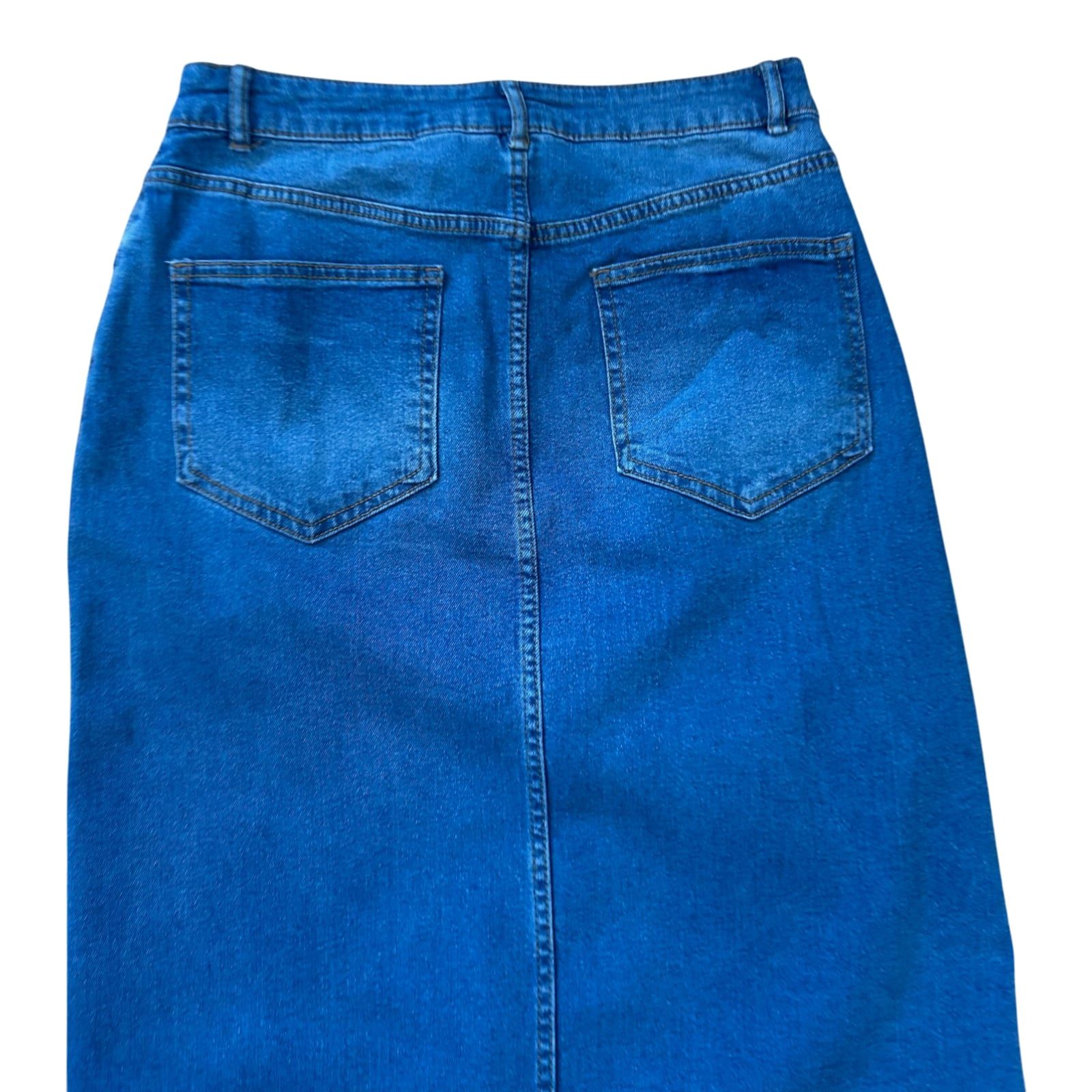 Jeansrock Damen Gr 40 Blau Denim Stretch Knielang Schlitz Klassisch Modern