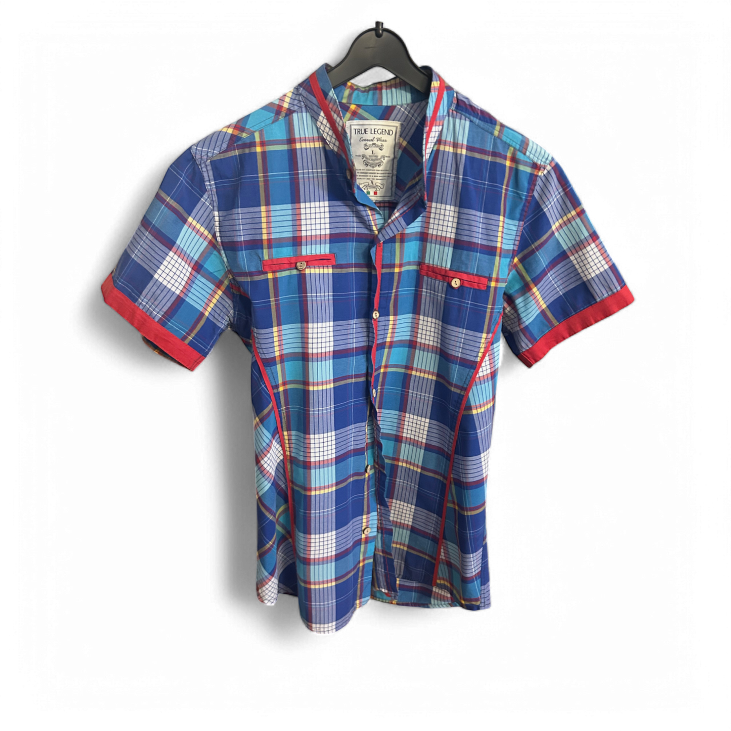 🟦 TRUE LEGEND Hemd Blau Kariert L – Made in Italy  🔴