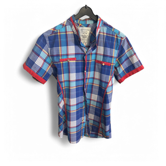 🟦 TRUE LEGEND Hemd Blau Kariert L – Made in Italy  🔴