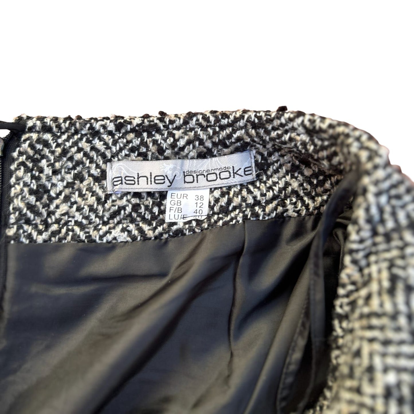 Ashley Brooke Rock Damen 36 38 Wolle Viskose Schwarz Weiß Hahnentritt Mini Elegant