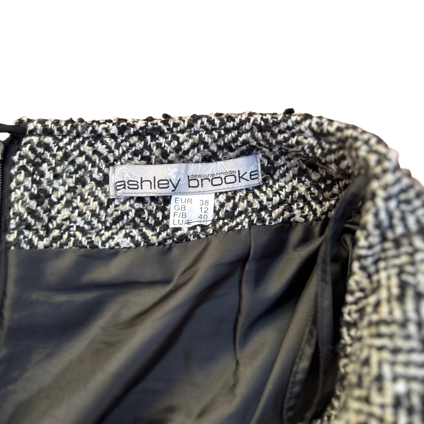 Ashley Brooke Rock Damen 36 38 Wolle Viskose Schwarz Weiß Hahnentritt Mini Elegant