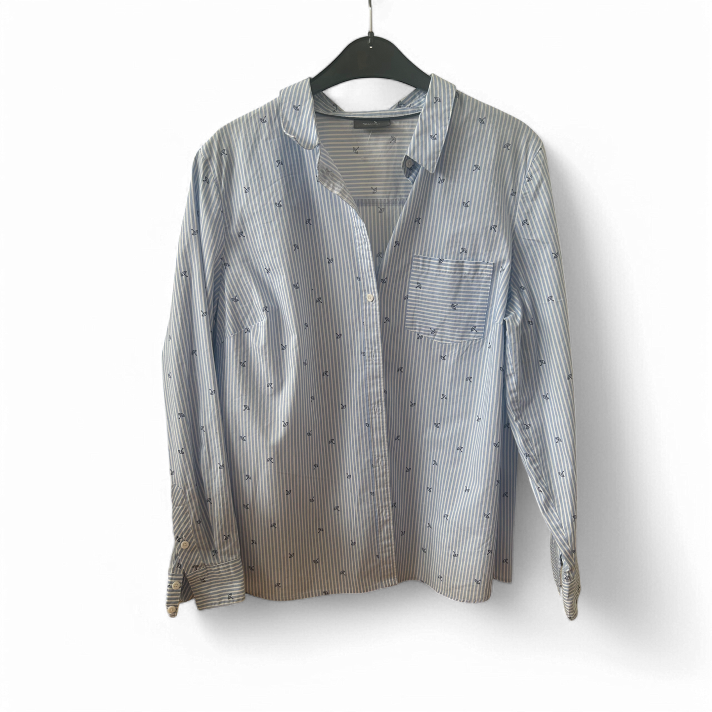 Yessica Hemdbluse Damen Gr 44 Blau Weiß Streifen Stretch Modern Alltag Büro