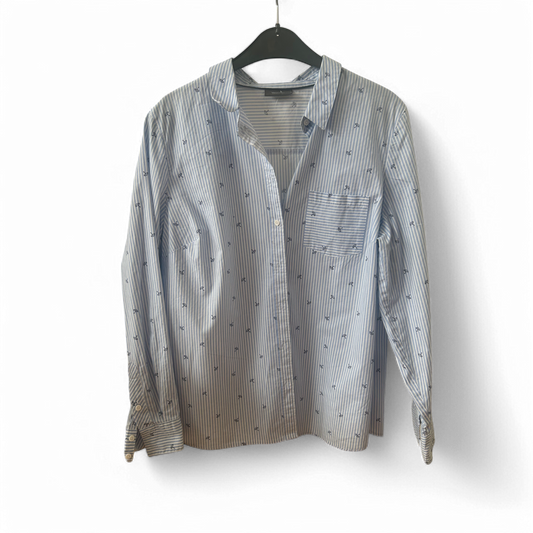 Yessica Hemdbluse Damen Gr 44 Blau Weiß Streifen Stretch Modern Alltag Büro