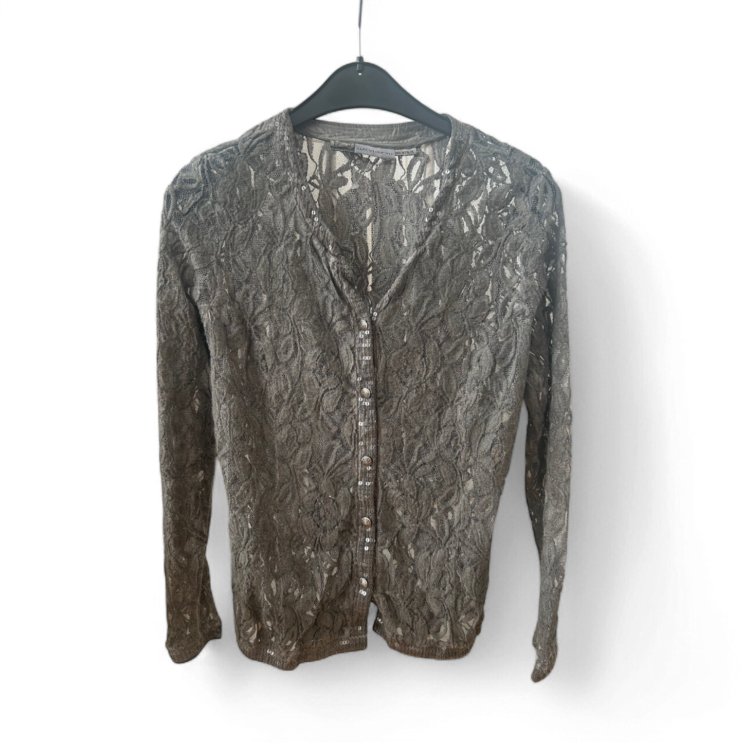 Amy Vermont Cardigan Damen Gr 36 Grau Spitze Pailletten Elegant Feine Jacke