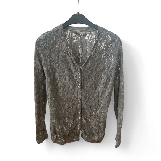 Amy Vermont Cardigan Damen Gr 36 Grau Spitze Pailletten Elegant Feine Jacke