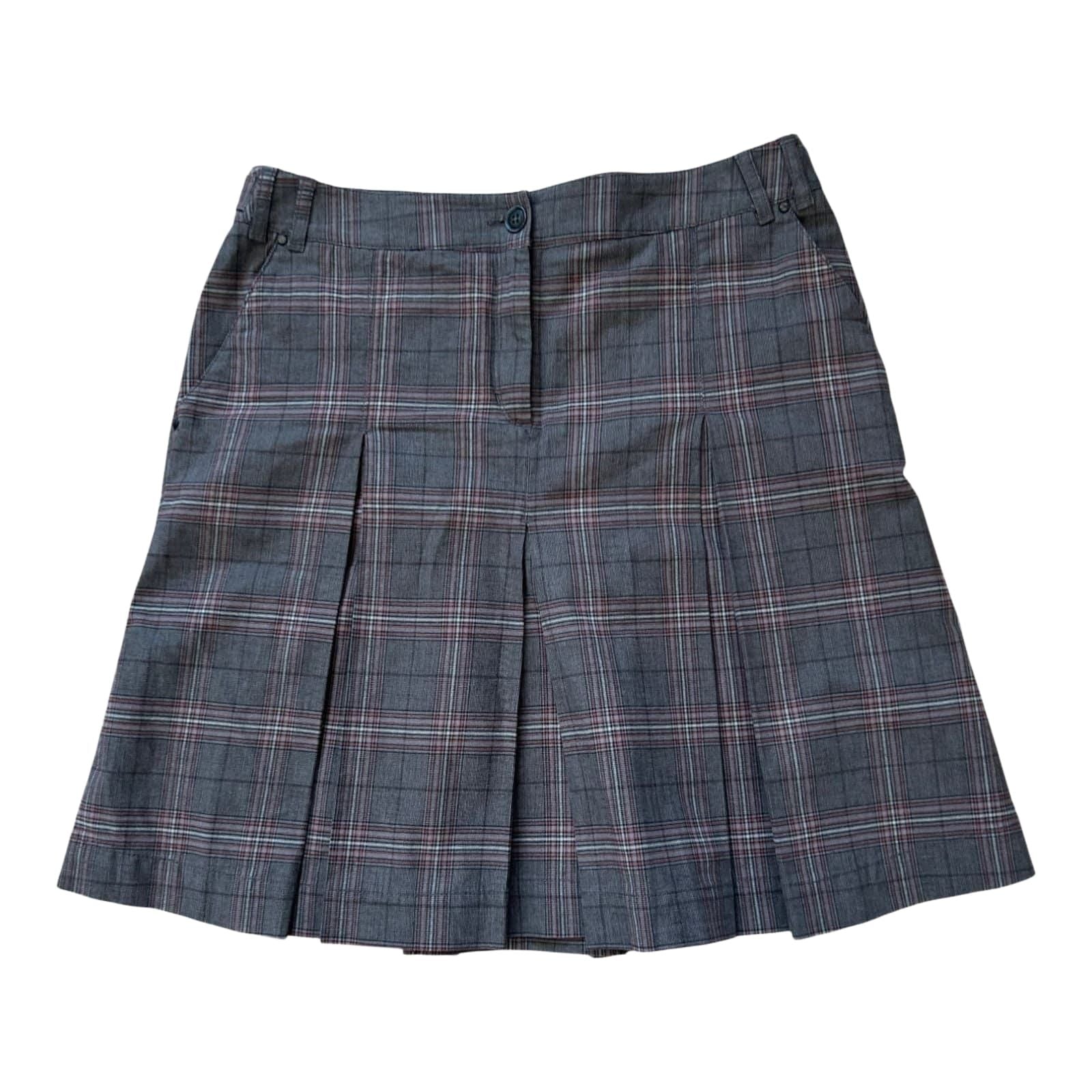 Mexx Rock Damen 42 Braun Kariert Faltenrock Kurz Baumwolle Elastan Herbst