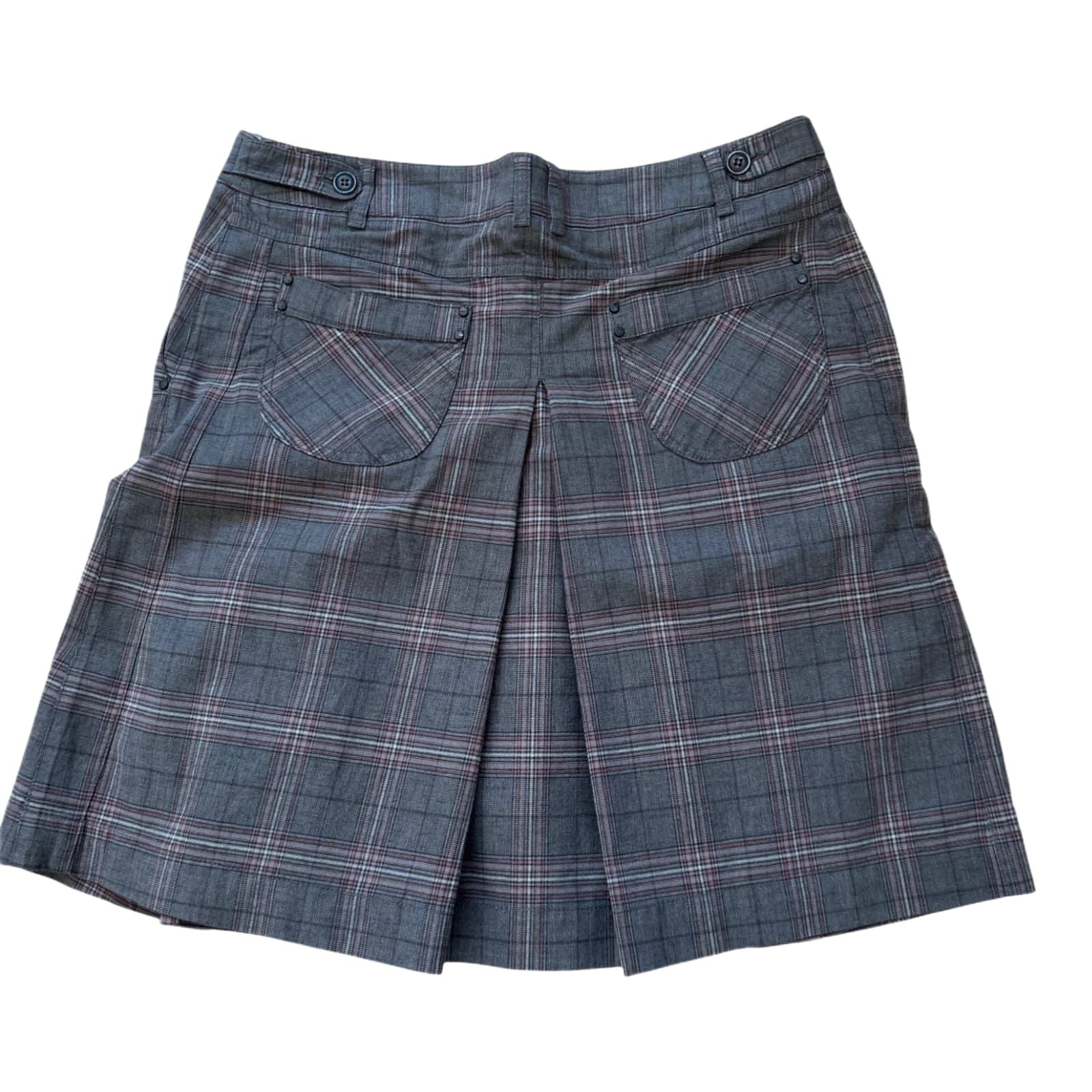 Mexx Rock Damen 42 Braun Kariert Faltenrock Kurz Baumwolle Elastan Herbst