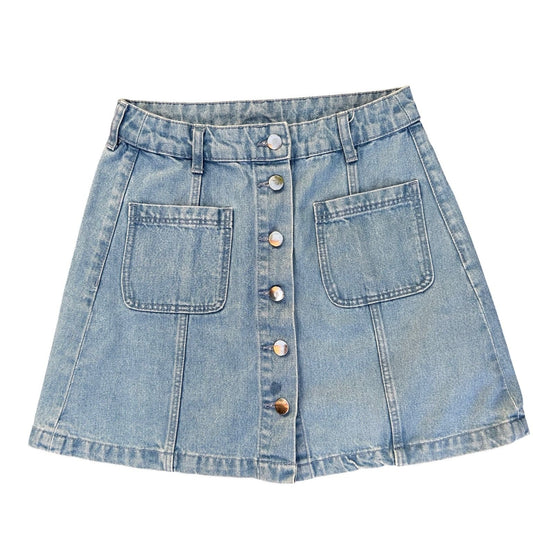 H&M Jeansrock Damen Gr 36 Denim Mini mit Taschen Knopfleiste blau Sommer Casual