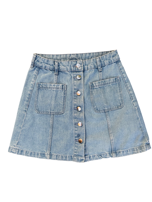 H&M Jeansrock Damen Gr 36 Denim Mini mit Taschen Knopfleiste blau Sommer Casual