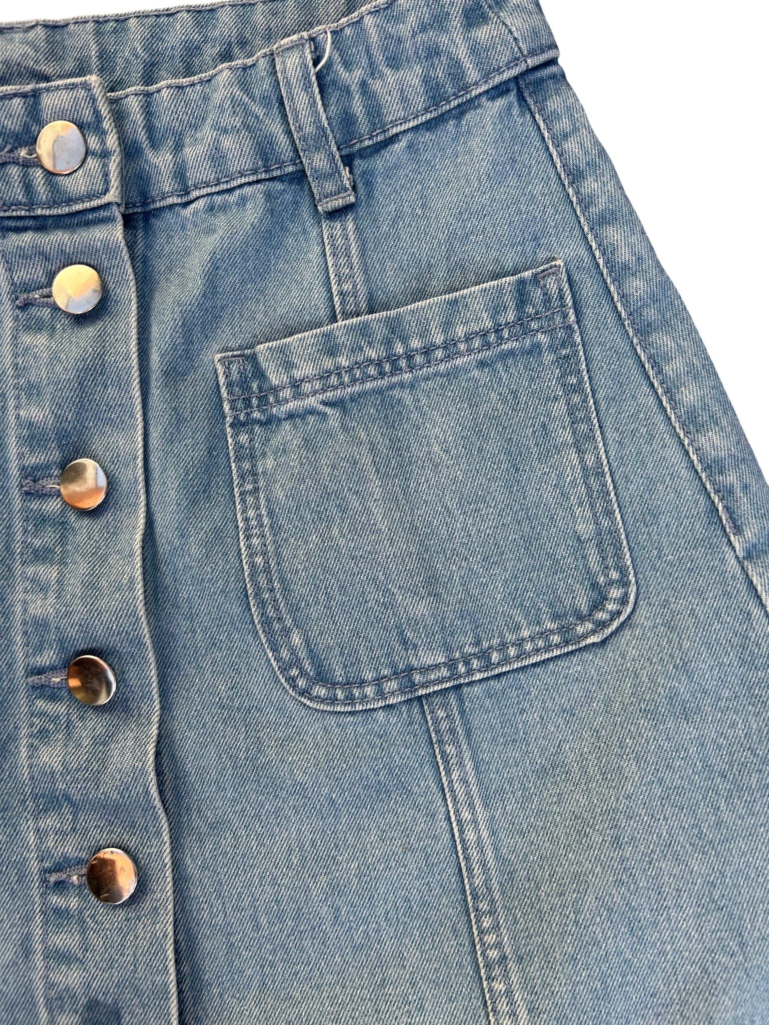 H&M Jeansrock Damen Gr 36 Denim Mini mit Taschen Knopfleiste blau Sommer Casual