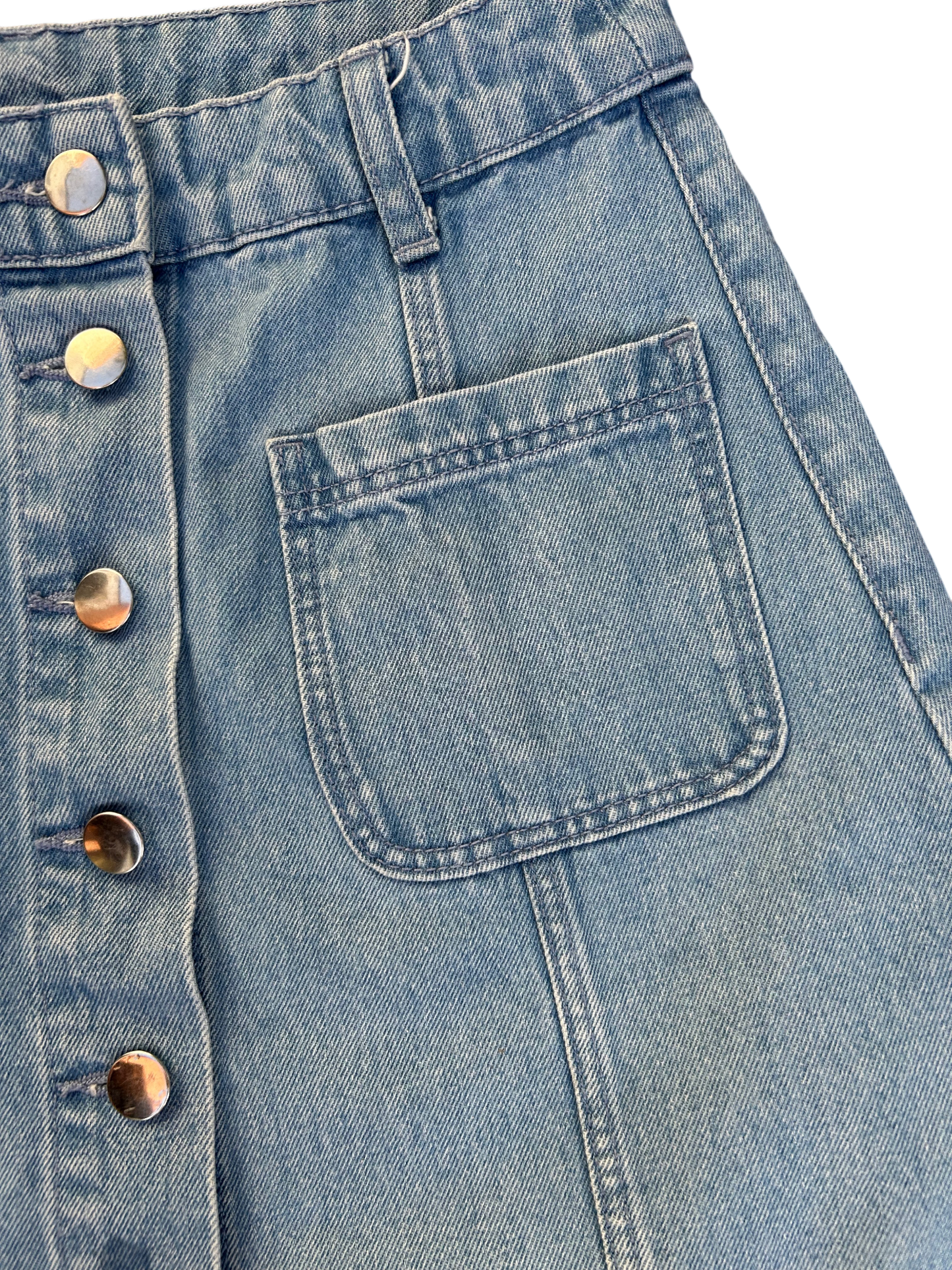 H&M Jeansrock Damen Gr 36 Denim Mini mit Taschen Knopfleiste blau Sommer Casual