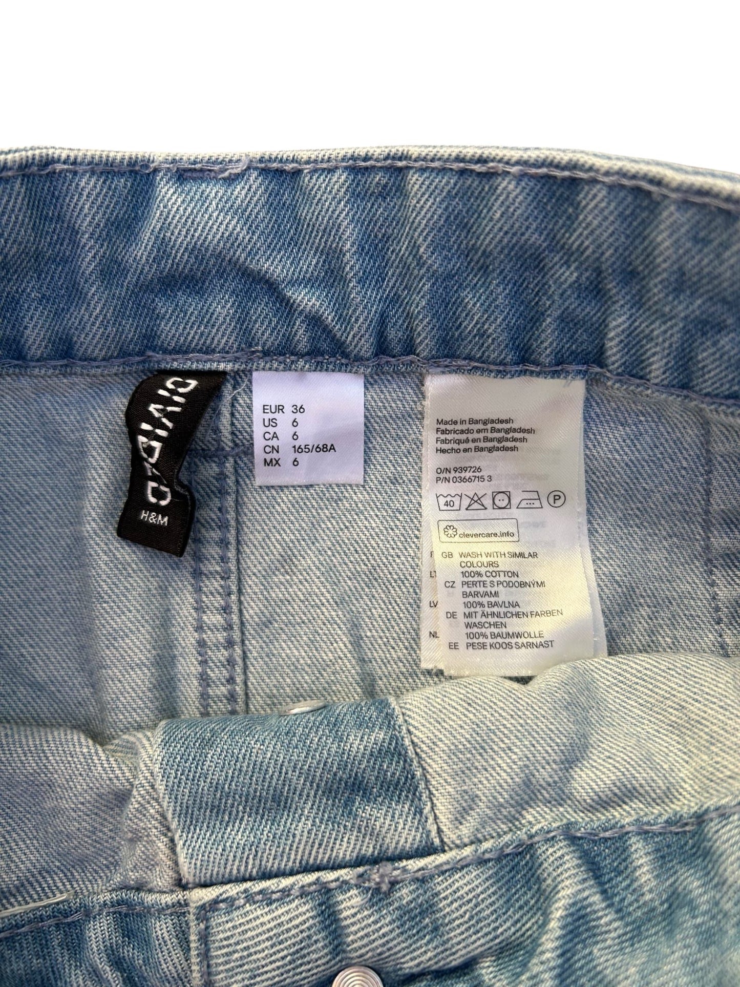 H&M Jeansrock Damen Gr 36 Denim Mini mit Taschen Knopfleiste blau Sommer Casual