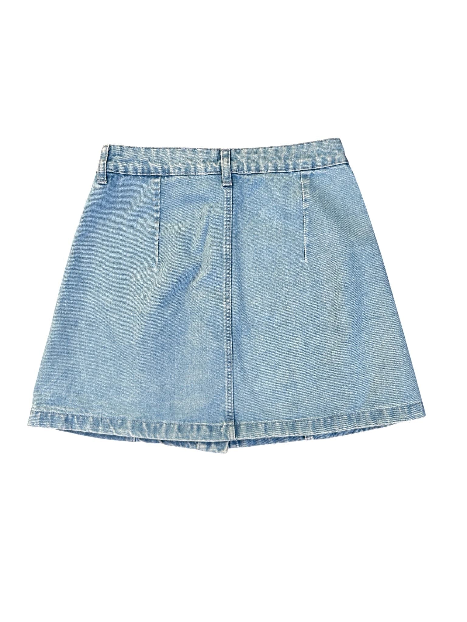 H&M Jeansrock Damen Gr 36 Denim Mini mit Taschen Knopfleiste blau Sommer Casual