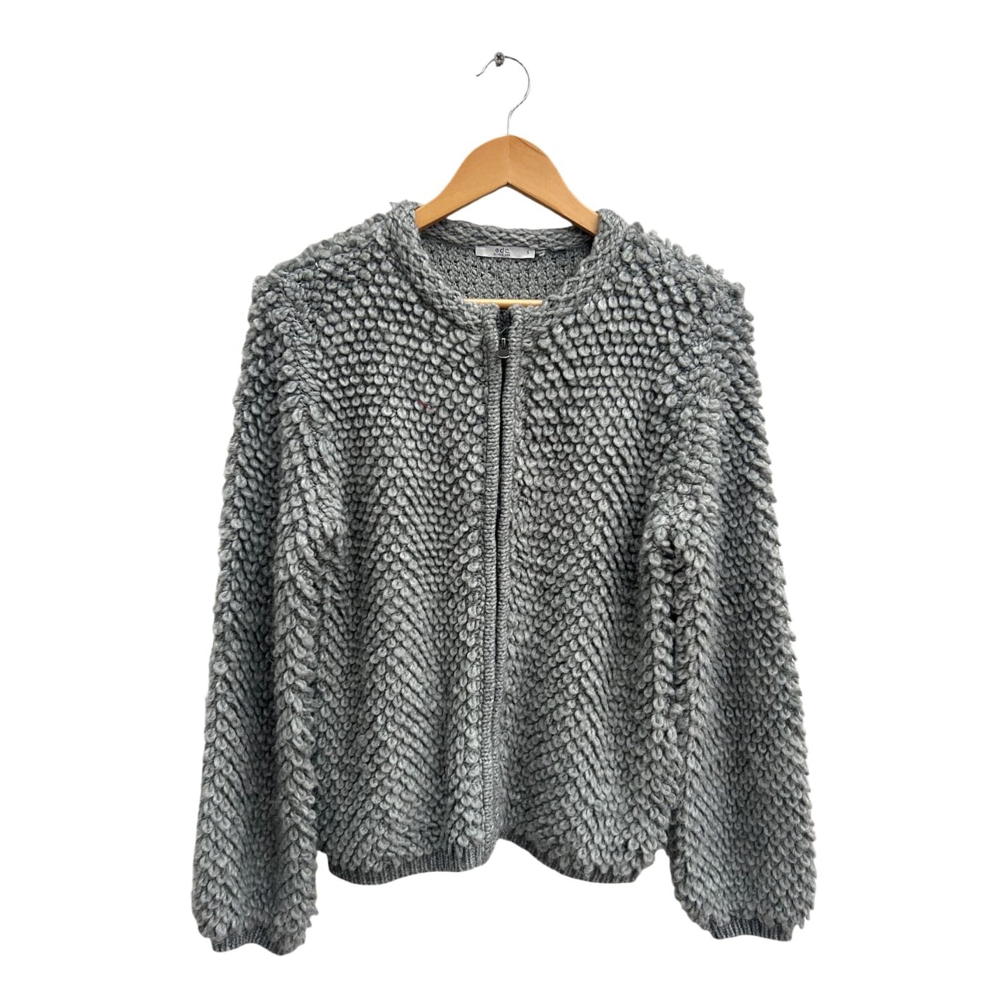 edc Strickjacke Damen Gr S Grau Flauschig Zopfmuster Reißverschluss Wolle Alpaka