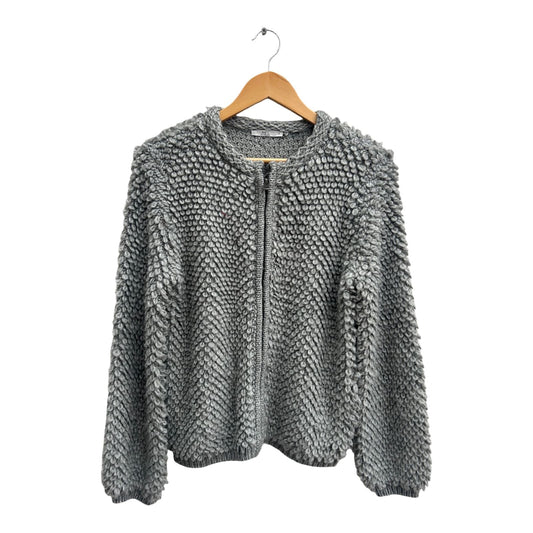 edc Strickjacke Damen Gr S Grau Flauschig Zopfmuster Reißverschluss Wolle Alpaka