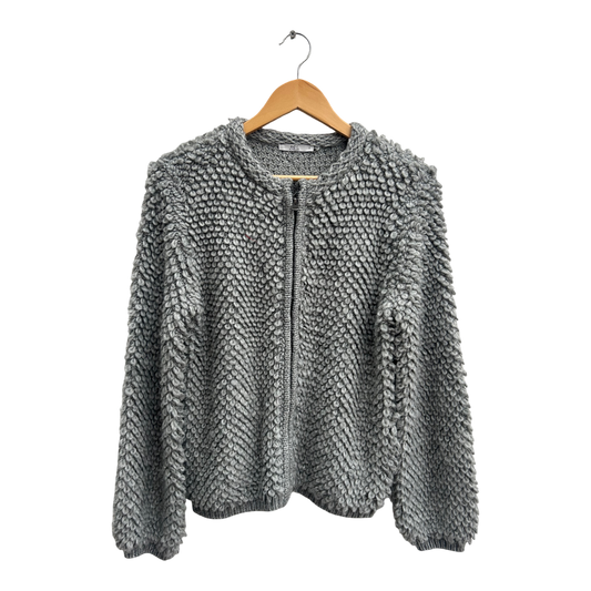 edc Strickjacke Damen Gr S Grau Flauschig Zopfmuster Reißverschluss Wolle Alpaka