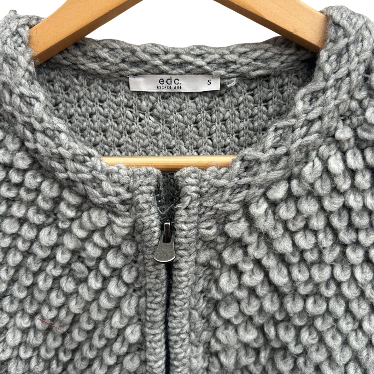 edc Strickjacke Damen Gr S Grau Flauschig Zopfmuster Reißverschluss Wolle Alpaka