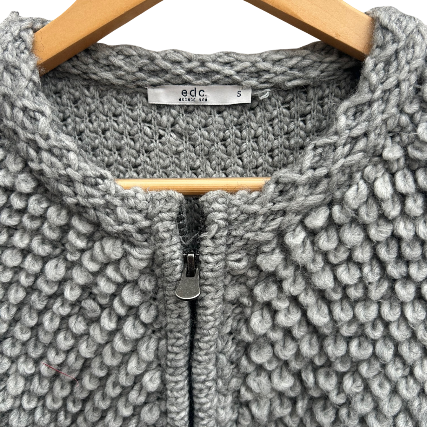 edc Strickjacke Damen Gr S Grau Flauschig Zopfmuster Reißverschluss Wolle Alpaka