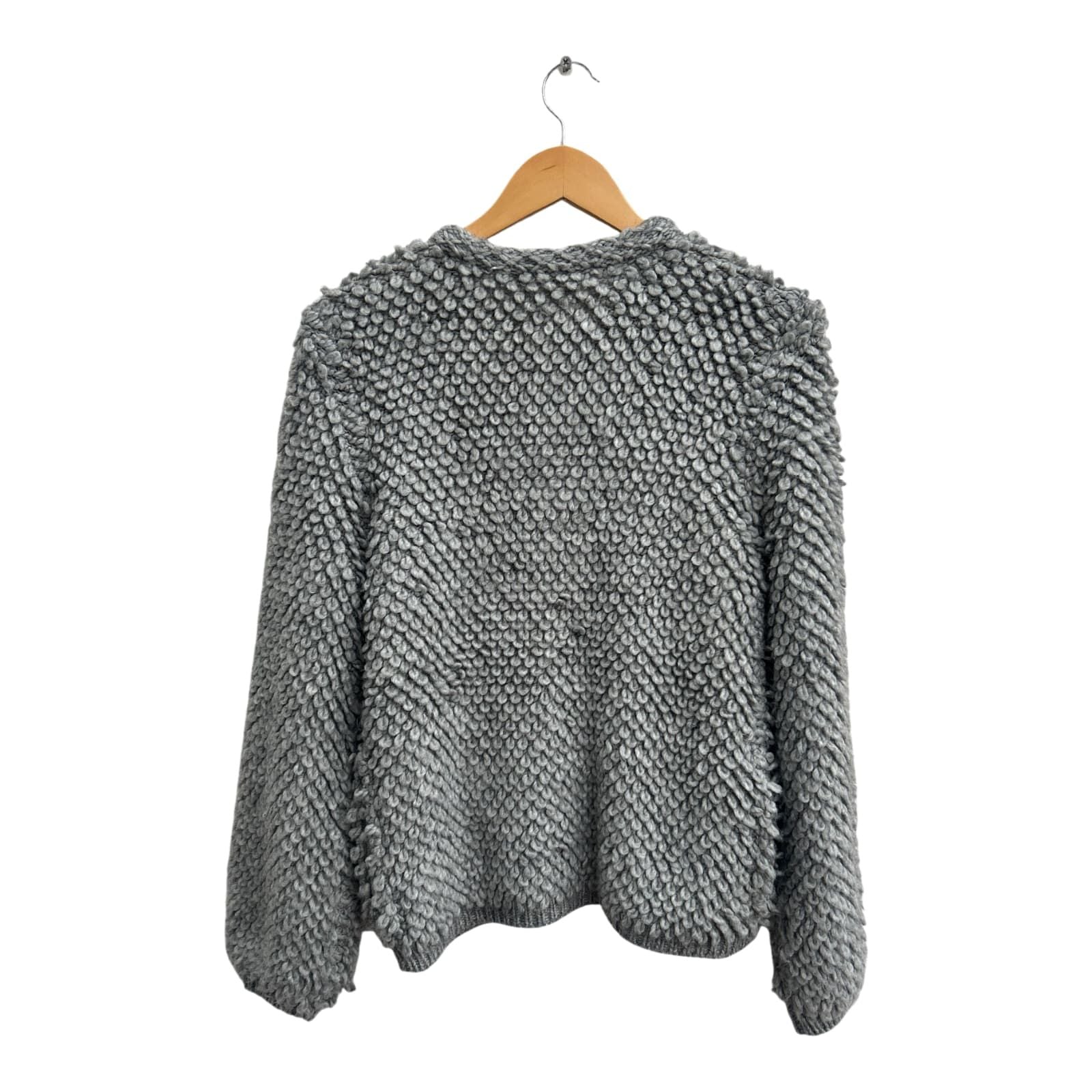 edc Strickjacke Damen Gr S Grau Flauschig Zopfmuster Reißverschluss Wolle Alpaka