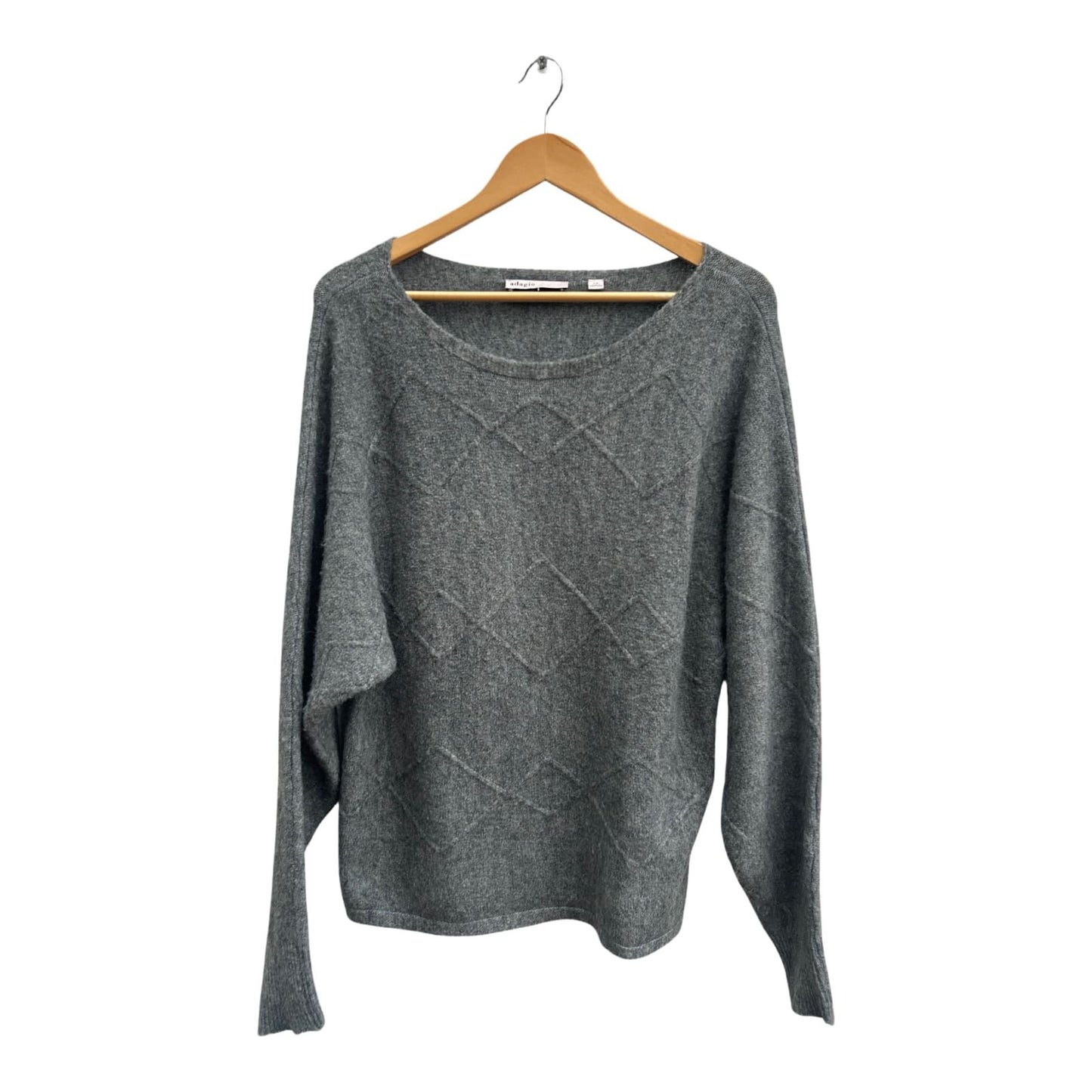 Adagio Pullover Damen Gr 40 Grau Kaschmir Mix Wolle Stretch Fledermausärmel Elegant