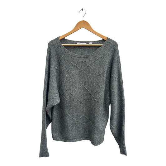 Adagio Pullover Damen Gr 40 Grau Kaschmir Mix Wolle Stretch Fledermausärmel Elegant