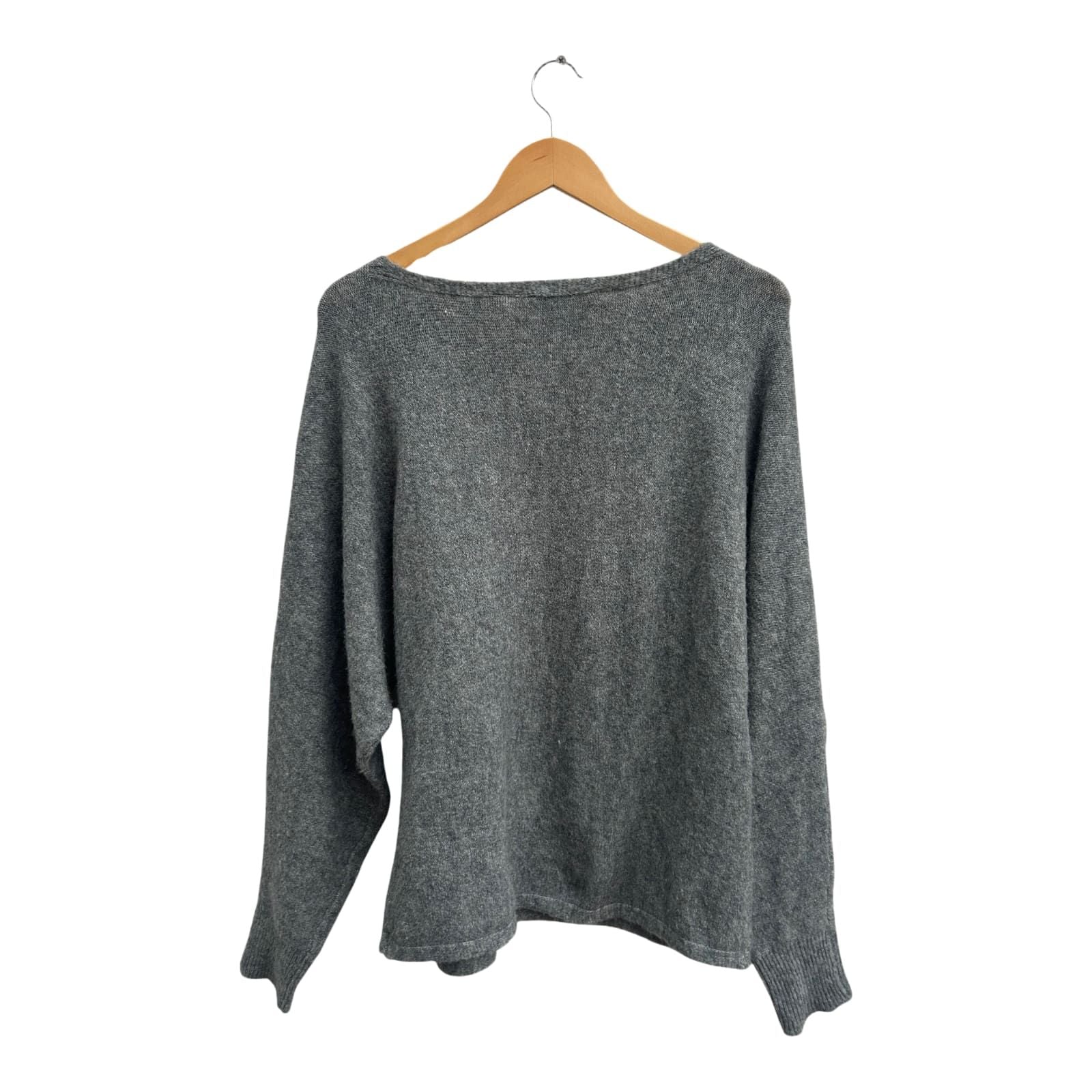 Adagio Pullover Damen Gr 40 Grau Kaschmir Mix Wolle Stretch Fledermausärmel Elegant