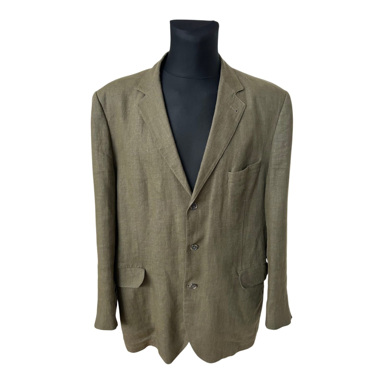 Montego Sakko Herren Gr 52 Khaki Leinen Sommer Einreiher Klassisch Elegant