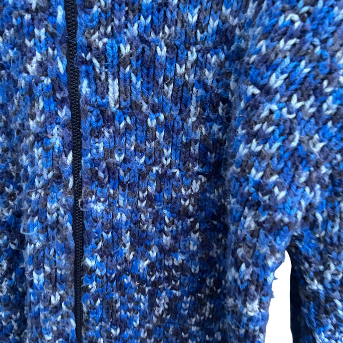Handgestrickte Strickjacke Damen Blau Meliert Reißverschluss Wollmix Warm Gr 42 44