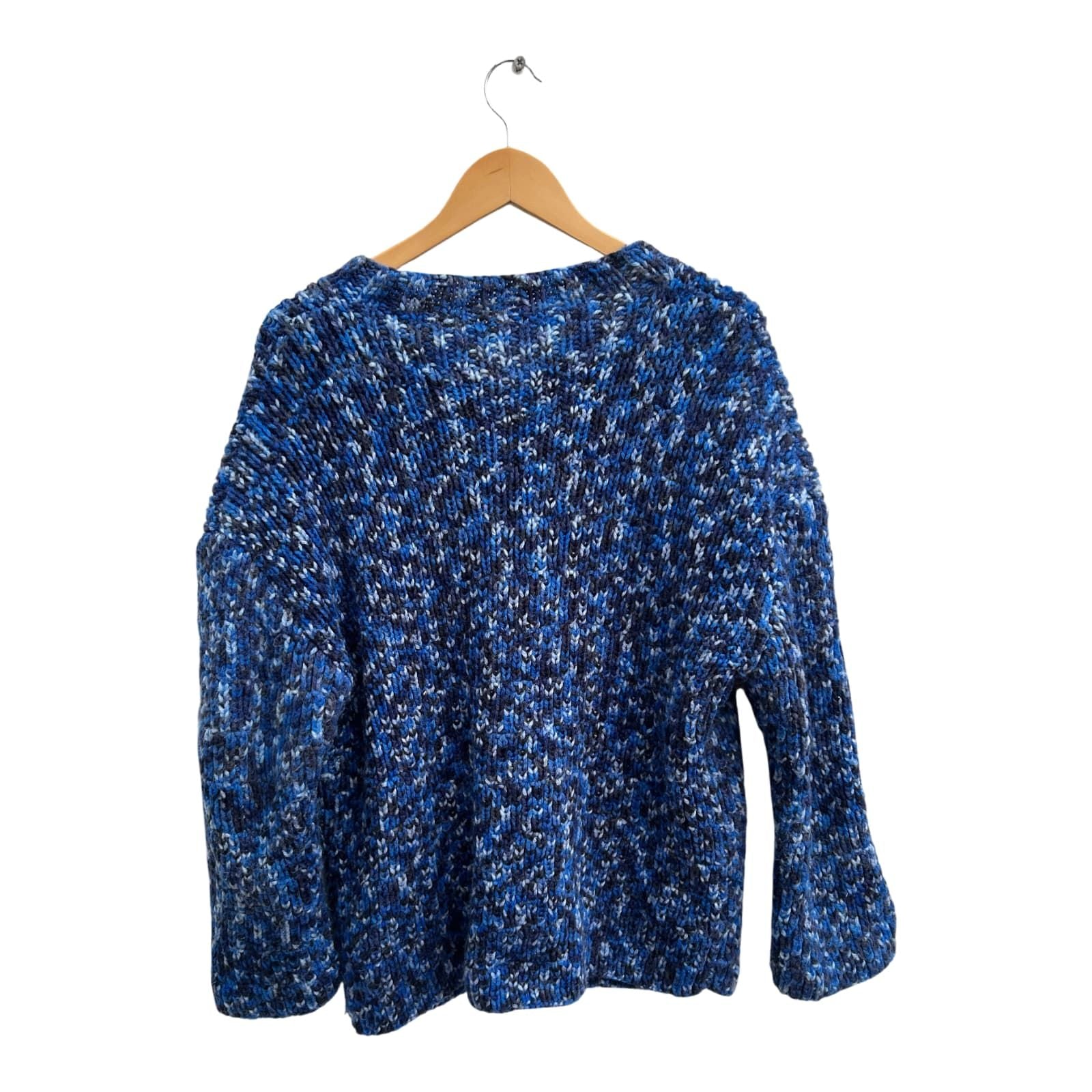 Handgestrickte Strickjacke Damen Blau Meliert Reißverschluss Wollmix Warm Gr 42 44