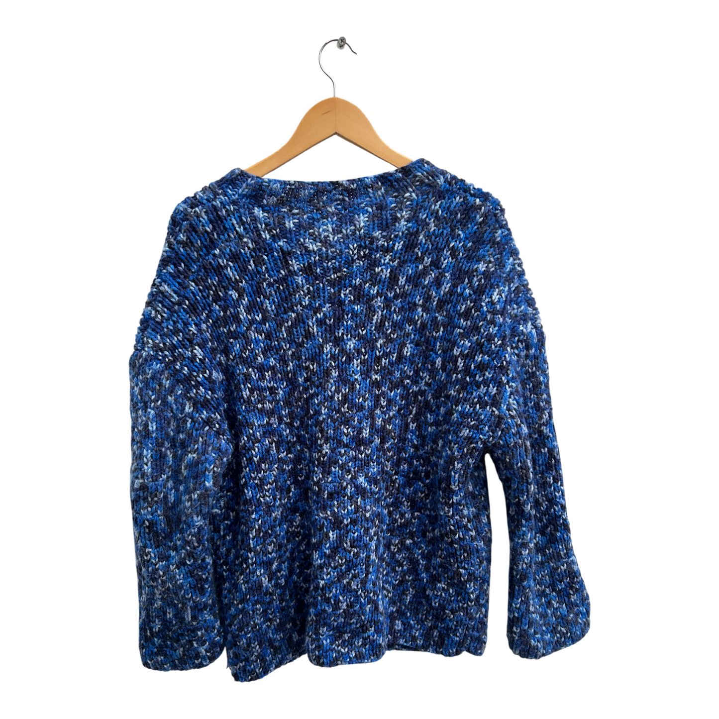 Handgestrickte Strickjacke Damen Blau Meliert Reißverschluss Wollmix Warm Gr 42 44