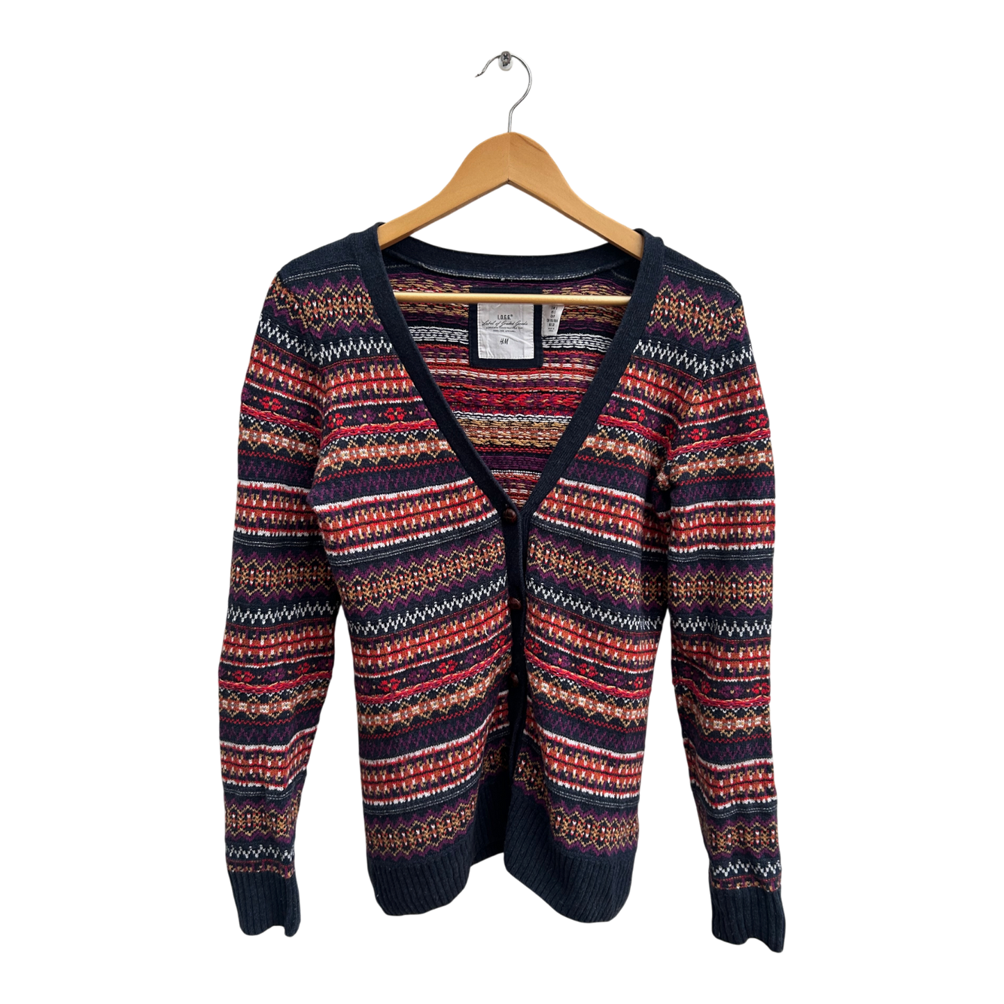 H&M Strickjacke Damen Gr S Multicolor Fair Isle Muster Knöpfe Wolle Angora Mix