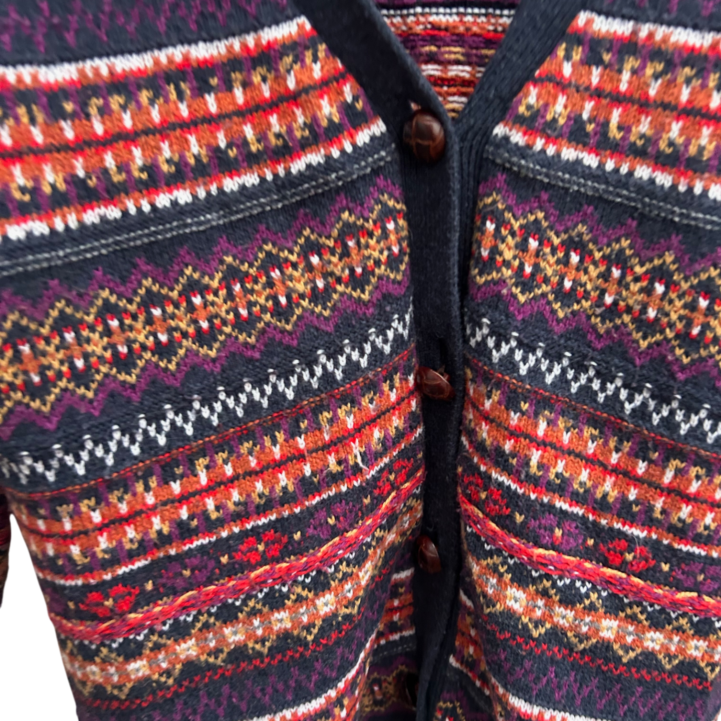 H&M Strickjacke Damen Gr S Multicolor Fair Isle Muster Knöpfe Wolle Angora Mix