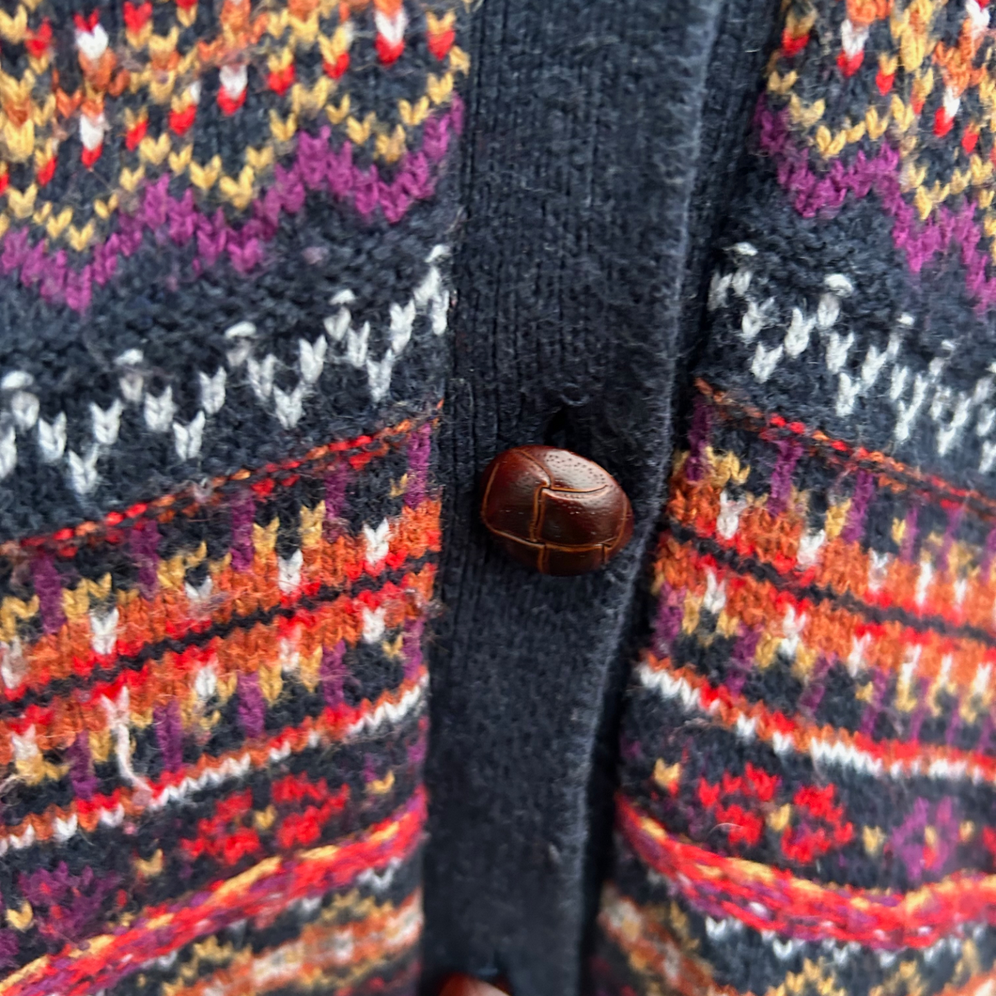 H&M Strickjacke Damen Gr S Multicolor Fair Isle Muster Knöpfe Wolle Angora Mix