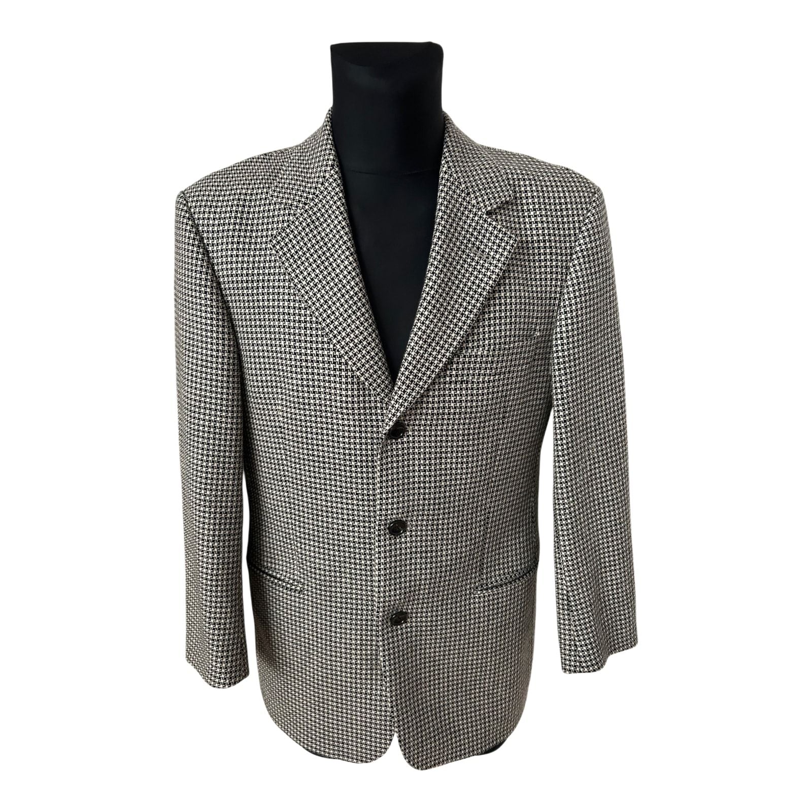 Thöny Mode Sakko Herren Gr 48 Schwarz Beige Hahnentritt Wolle Kaschmir