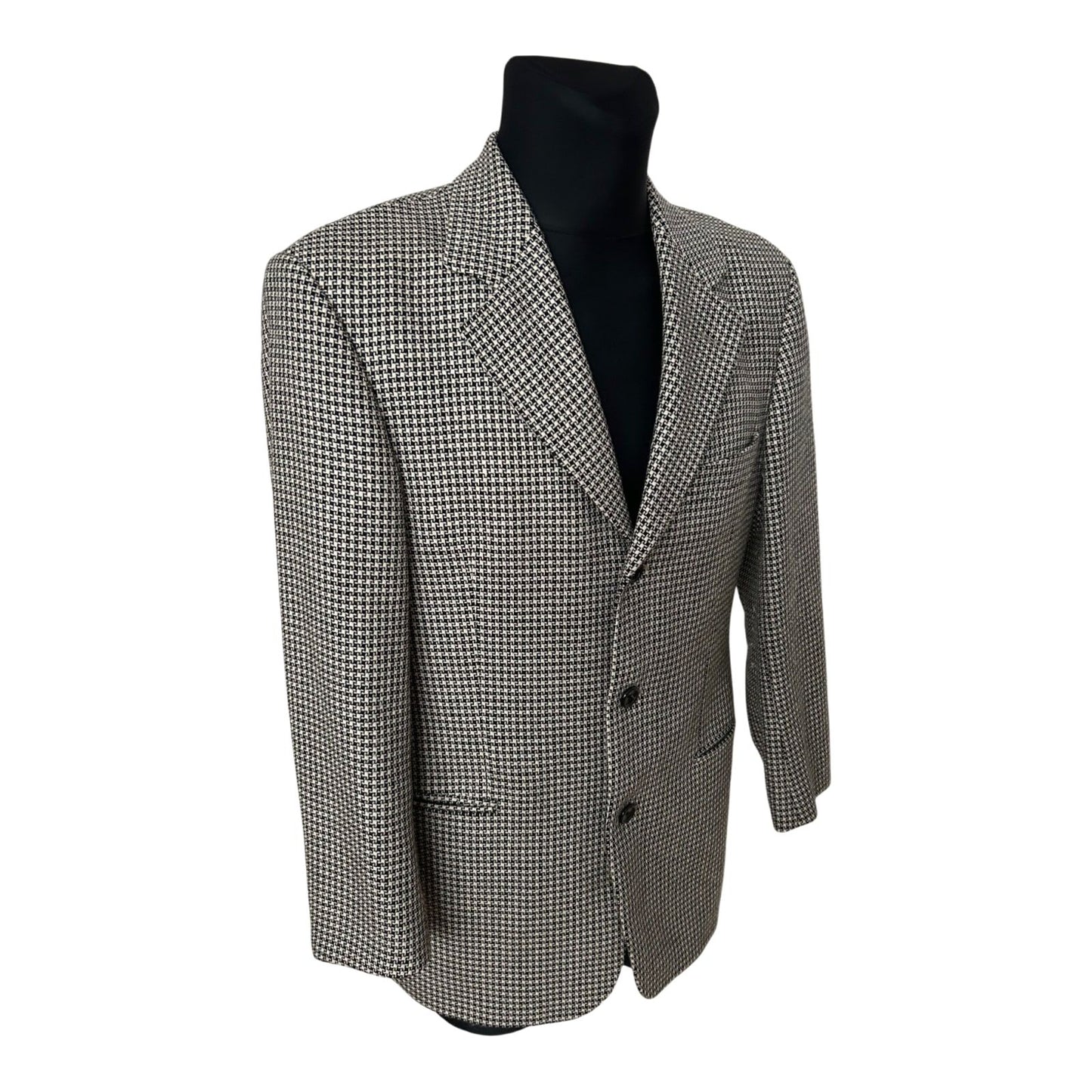 Thöny Mode Sakko Herren Gr 48 Schwarz Beige Hahnentritt Wolle Kaschmir